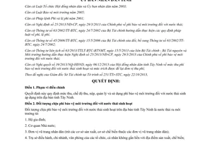 Quyết định 62/2013/QĐ-UBND 2013 mức thu phí bảo vệ môi trường nước thải sinh hoạt Tây Ninh