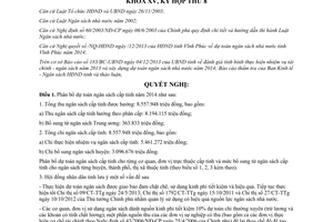 Nghị quyết 106/NQ-HĐND năm 2013 phân bổ ngân sách cấp tỉnh Vĩnh Phúc năm 2014