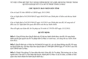 Quyết định 1927/QĐ-UBND 2013 thủ tục hành chính sửa đổi Sở Tư pháp Cà Mau