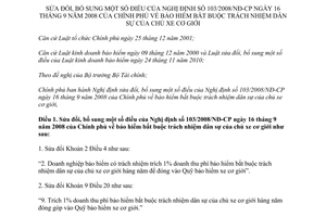 Nghị định 214/2013/NĐ-CP sửa đổi Nghị định 103 bảo hiểm dân sự xe cơ giới