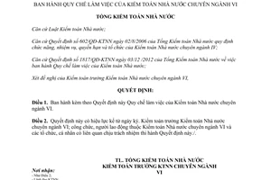 Quyết định 1392/QĐ-KTNN năm 2013 Quy chế làm việc của Kiểm toán Nhà nước chuyên ngành VI