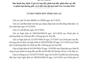 Quyết định 52/2013/QĐ-UBND giá đất phân loại đất đường phố vị trí đất Lào Cai 2014