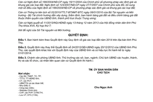 Quyết định 40/2013/QĐ-UBND giá đất năm 2014 Phú Thọ