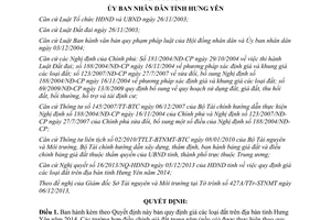 Quyết định 15/2013/QĐ-UBND giá các loại đất trên địa bàn tỉnh Hưng Yên 2014