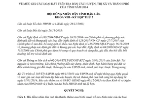 Nghị quyết 104/2013/NQ-HĐND mức giá đất trên địa bàn huyện thị xã thành phố Đắk Lắk năm 2014