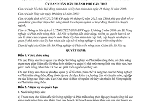 Quyết định 30/2013/QĐ-UBND chức năng nhiệm vụ quyền hạn cơ cấu tổ chức Chi cục Thủy sản Cần Thơ