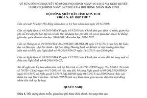 Nghị quyết 37/2013/NQ-HĐND sửa đổi Nghị quyết 05/2012/NQ-HĐND 13/2013/NQ-HĐND Kon Tum