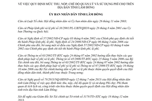 Quyết định 69/2013/QĐ-UBND mức thu nộp chế độ quản lý sử dụng Phí chợ Lâm Đồng