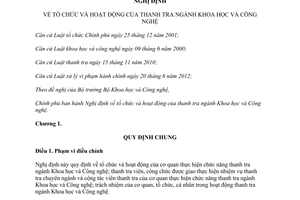 Nghị định 213/2013/NĐ-CP tổ chức thanh tra ngành Khoa học Công nghệ