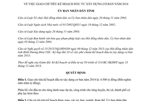 Quyết định 43/2013/QĐ-UBND giao chỉ tiêu đầu tư xây dựng cơ bản năm 2014 Bình Dương