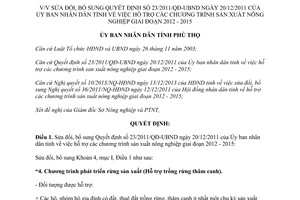 Quyết định 39/2013/QĐ-UBND sửa đổi 23/2011/QĐ-UBND hỗ trợ sản xuất nông nghiệp 2012 2015 Phú Thọ