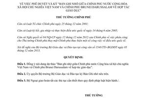 Quyết định 2546/QĐ-TTg năm 2013 ký Bản ghi nhớ hợp tác giáo dục Việt Nam Brunei Darussalam