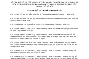 Quyết định 62/2013/QĐ-UBND lệ phí giấy đăng ký biển số phương tiện giao thông đường bộ Hà Nội