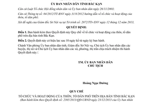 Quyết định số 2365/2013/QĐ-UBND Quy chế tổ chức hoạt động của thôn tổ dân phố Bắc Kạn 2014