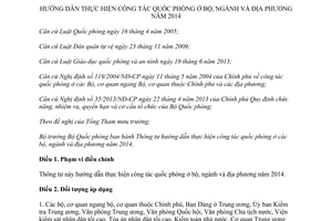 Thông tư 223/2013/TT-BQP hướng dẫn công tác quốc phòng bộ ngành địa phương 2014