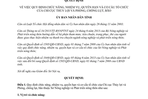 Quyết định 2801/QĐ-UBND 2013 về nhiệm vụ quyền hạn và cơ cấu tổ chức Chi cục Thủy lợi Thừa Thiên Huế