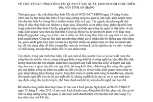 Chỉ thị 17/2013/CT-UBND  quản lý sản xuất kinh doanh rượu An Giang