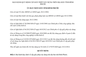 Quyết định 61/2013/QĐ-UBND cấp giấy phép xây dựng Bình Phước