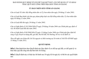 Quyết định 47/2013/QĐ-UBND cơ chế tạo quỹ đất quản lý khai thác quỹ đất công An Giang