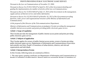 Circular No. 23/2013/TT-BTTTT public internet access points public electronic game service