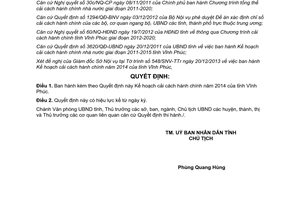 Quyết định 3757/QĐ-UBND năm 2013 kế hoạch cải cách hành chính 2014 Vĩnh Phúc