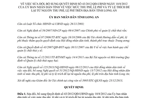 Quyết định 64/2013/QĐ-UBND sửa đổi Quyết định 43/2012 mức thu phí lệ phí  từ nguồn thu Long An