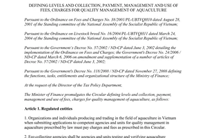 Circular No. 204/2013/TT-BTC collection payment use of fees for quality management of aquaculture