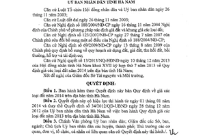 Quyết định 85/2013/QĐ-UBND Quy định giá đất 2014 Hà Nam