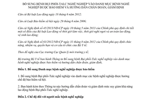 Thông tư 44/2013/TT-BYT bổ sung bệnh Bụi phổi-Talc vào danh mục bệnh nghề nghiệp được bảo hiểm