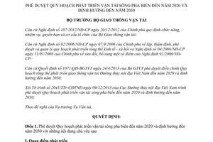 Quyết định 4291/QĐ-BGTVT năm 2013 Quy hoạch phát triển vận tải sông pha biển đến 2010