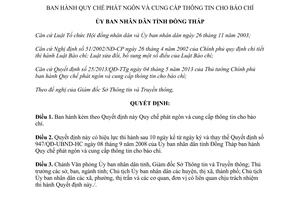 Quyết định 44/2013/QĐ-UBND Quy chế phát ngôn cung cấp thông tin báo chí Đồng Tháp