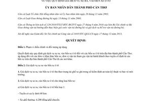 Quyết định 4576/QĐ-UBND 2013 giá dịch vụ xe ra vào bến xe ô tô Cần Thơ