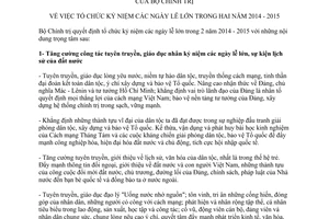 Chỉ thị 31-CT/TW năm 2013 tổ chức kỷ niệm các ngày lễ lớn trong năm 2014 và 2015