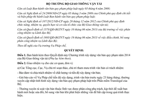 Quyết định 4327/QĐ-BGTVT 2013 Chương trình xây dựng văn bản quy phạm pháp luật 2014