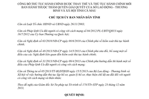 Quyết định 1955/QĐ-UBND thủ tục hành chính thuộc sở lao động thương binh xã hội Cà Mau 2013