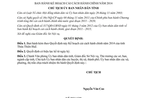 Quyết định 2832/QĐ-UBND năm 2013 kế hoạch cải cách hành chính năm 2014 Thừa Thiên Huế