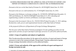 Circular No. 33/2013/TT-NHNN procedures export import of foreign currencies in cash