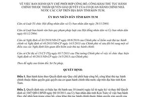 Quyết định 52/2013/QĐ-UBND phối hợp công bố thủ tục hành chính Kon Tum