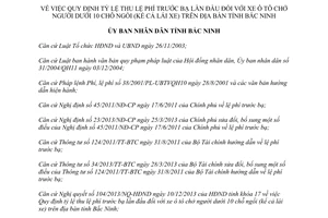 Quyết định 589/2013/QĐ-UBND tỷ lệ lệ phí trước bạ lần đầu xe ô tô chở người dưới 10 chỗ ngồi Bắc Ninh