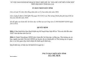 Quyết định 717/QĐ-UBND 2013 Xóa mù chữ đến 2020 Gia Lai