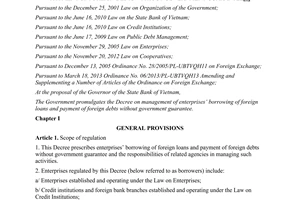 Decree No. 219/2013/ND-CP on management of enterprises’ borrowing of foreign loans payment of foreign debts