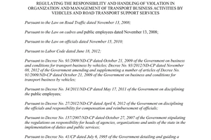 Circular No. 55/2013/TT-BGTVT management of transport business activities by vehicles