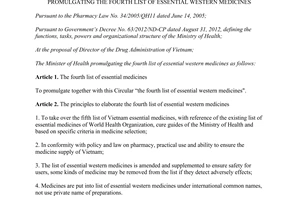 Circular No. 45/2013/TT-BYT promulgating the fourth list of essential western medicines