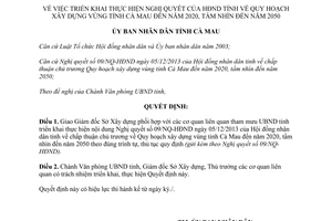 Quyết định 1959/QĐ-UBND thực hiện nghị quyết quy hoạch xây dựng vùng Cà Mau 2020 2050 2013