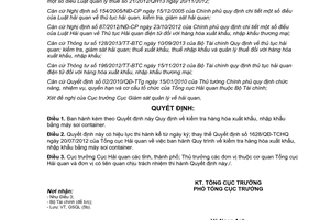 Quyết định 4288/QĐ-TCHQ năm 2013 kiểm tra hàng hóa xuất nhập khẩu bằng máy soi container