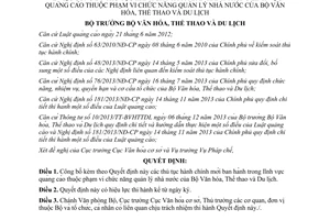 Quyết định 4535/QĐ-BVHTTDL năm 2013 công bố thủ tục hành chính lĩnh vực quảng cáo