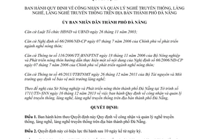 Quyết định 43/2013/QĐ-UBND quản lý nghề truyền thống làng nghề truyền thống Đà Nẵng