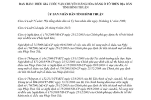 Quyết định 69/2013/QĐ-UBND biểu giá cước vận chuyển hàng hóa bằng ô tô Bình Thuận