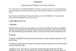 Kế hoạch 10442/KH-BTT năm 2013 giáo dục quốc phòng an ninh năm 2014
