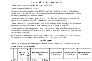 Quyết định 2562/QĐ-UBND năm 2013 quy hoạch sử dụng đất 2020 kế hoạch sử dụng đất Hưng Yên